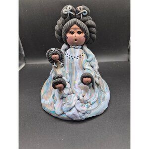 Storyteller Handmade Polymer Clay Mother & Children Figurine By Gladys Santiago